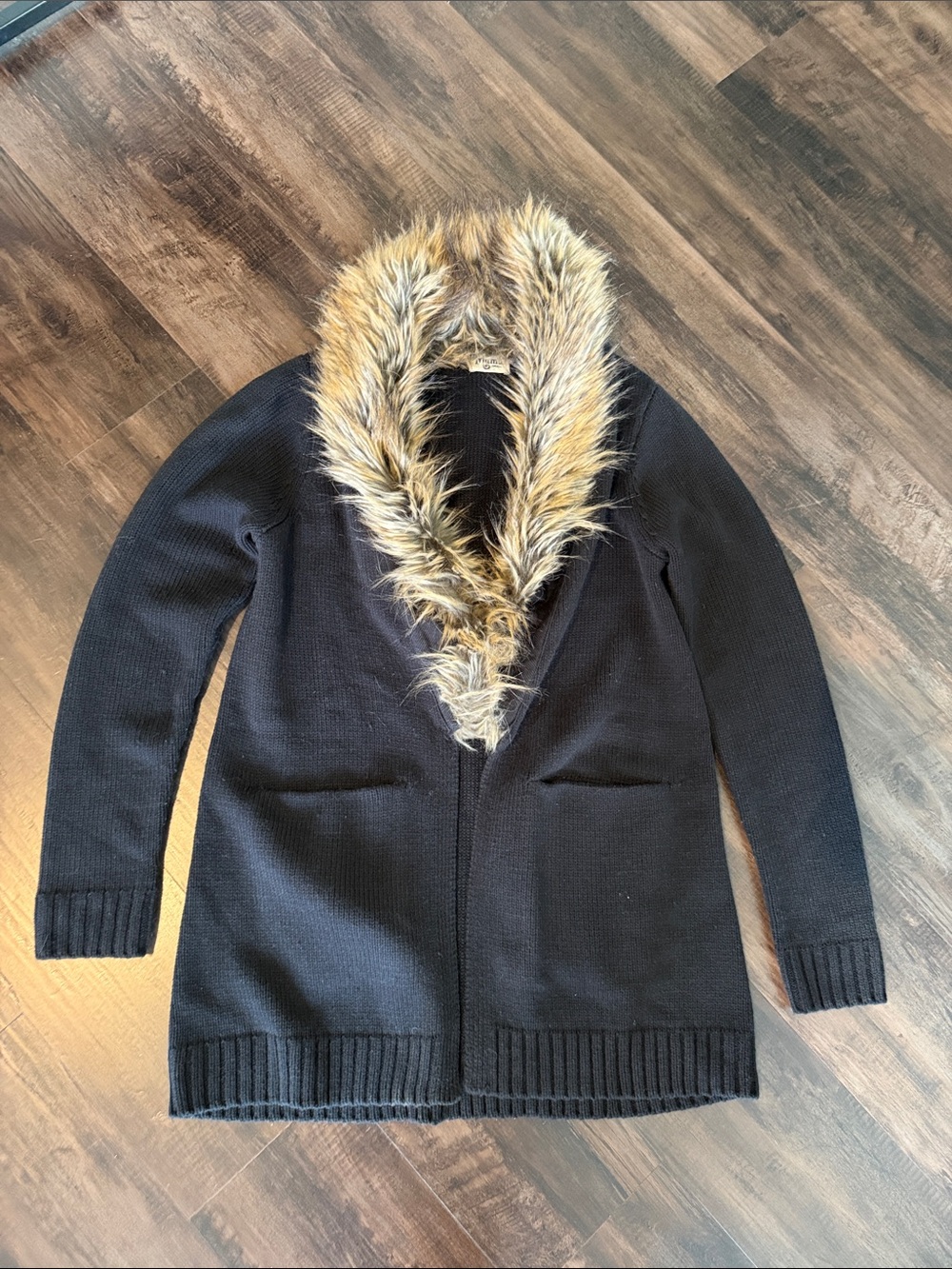 Show Me Your MuMu Black Cardigan with Faux Fur Trim